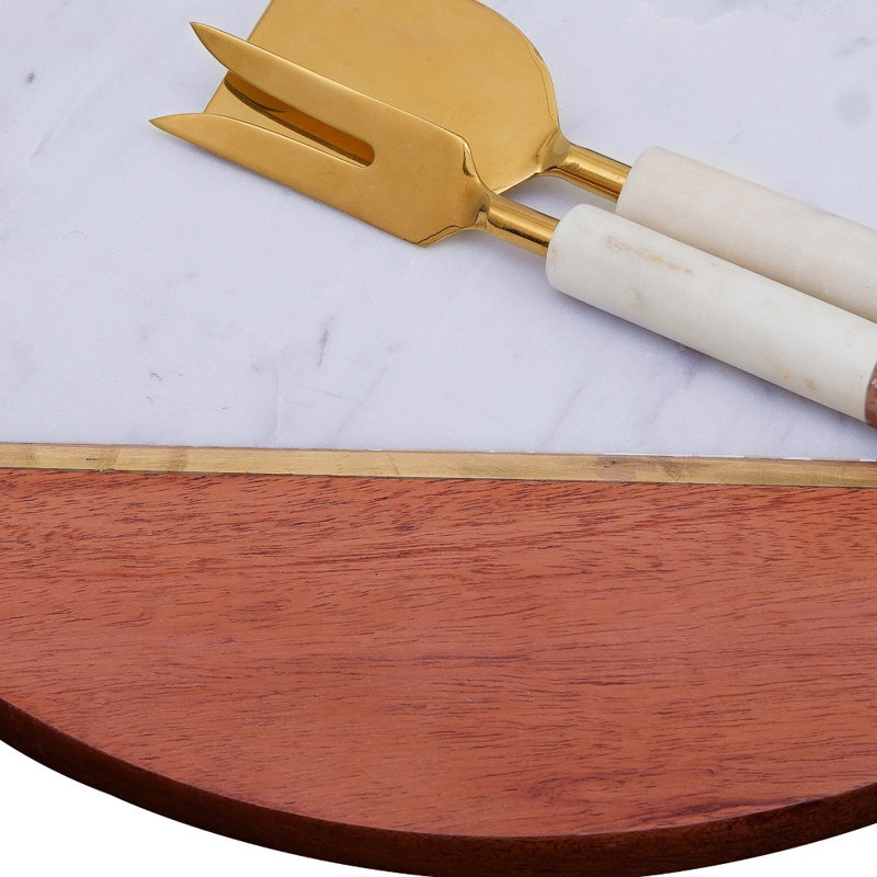 Ensemble de planche à fromage et de couteaux 12 po, Bois / marbre