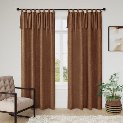 Linen Texture Tie Top Light Filtering Curtain Pair(2 Panels)