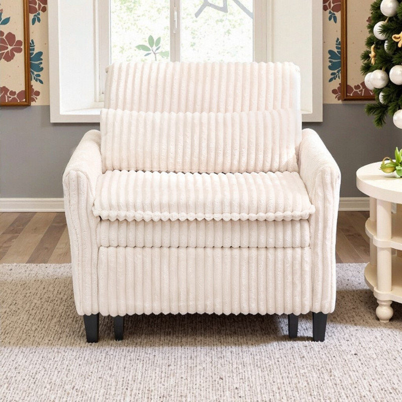 Canapé d'appoint moelleux en velours côtelé avec coussin amovible pour les petits espaces, Beige