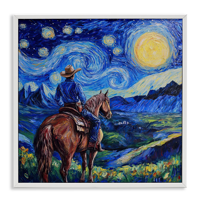 «Starry Night Cowboy», estampe numérique, design par Tina LeCour, H 17 po x l 17 po, Giclée encadrée blanc bord de mer