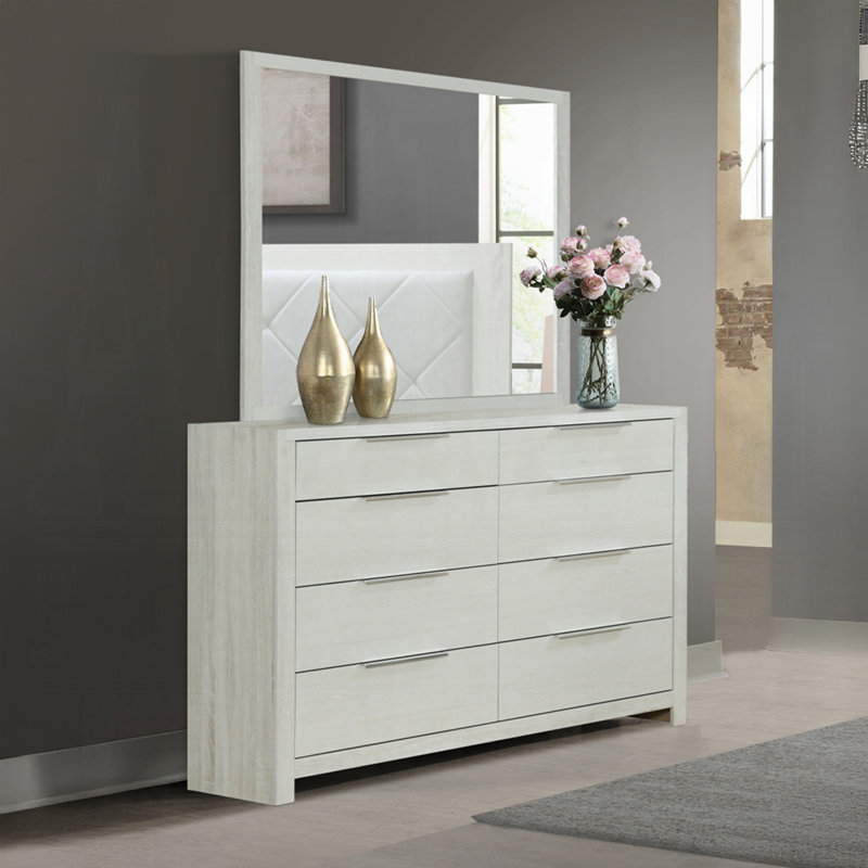 Commode 8 tiroirs beige transitionnelle moderne 1pc - Mobilier de chambre en bois
