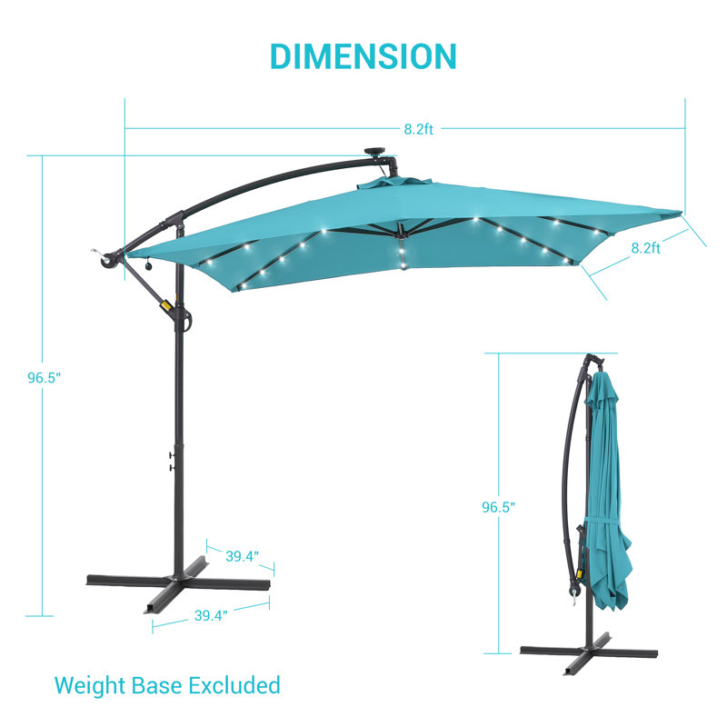 Parasol de marché carré lumineux 8 pi 2 po Moncerath, Bleu lac