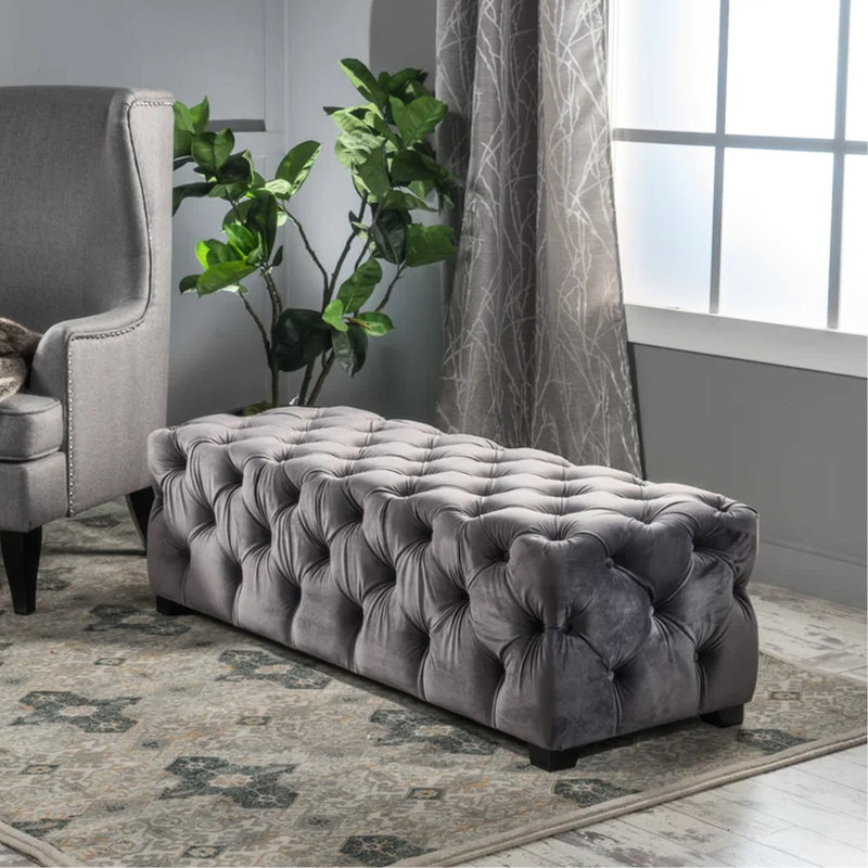 Siège en velours gris avec capitonnage chic et boutons sophistiqués durables, Polyester gris