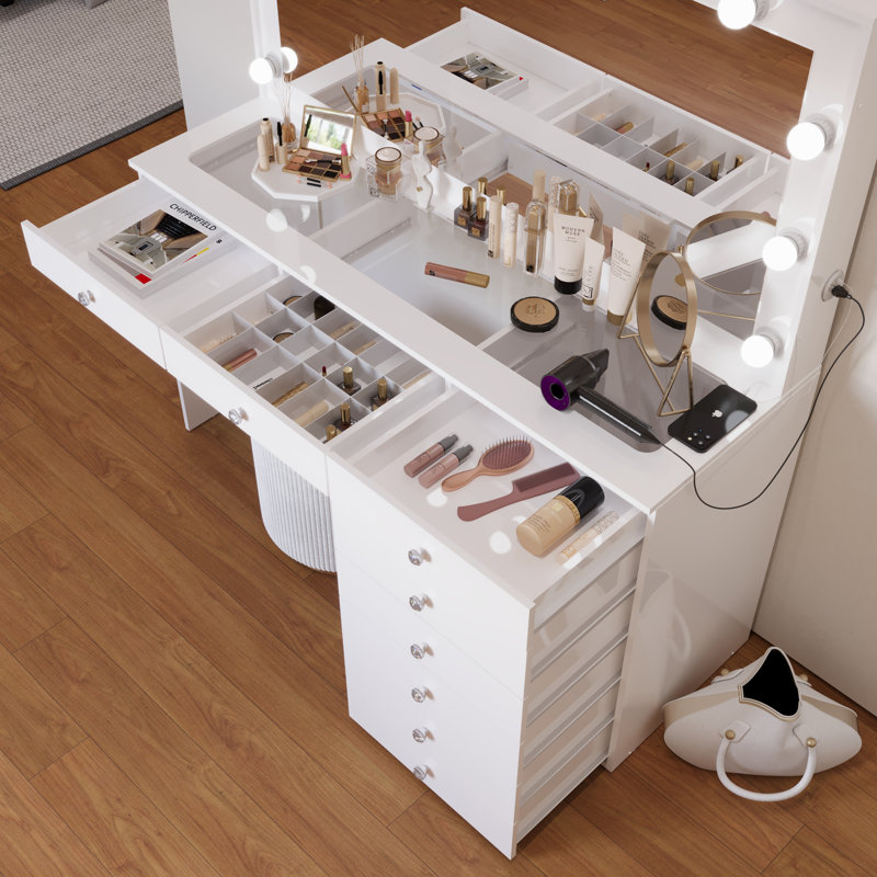 Boahaus Ketevan Extra-Large Makeup Vanity with Lights Bulbs Built-in and Big Mirror