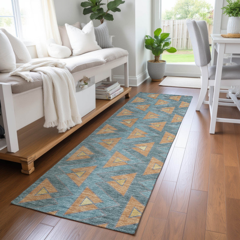 Machine Washable Indoor/Outdoor Chantille ACN2560 Geometric Rug, Runner 2'3" x 7'6", Teal