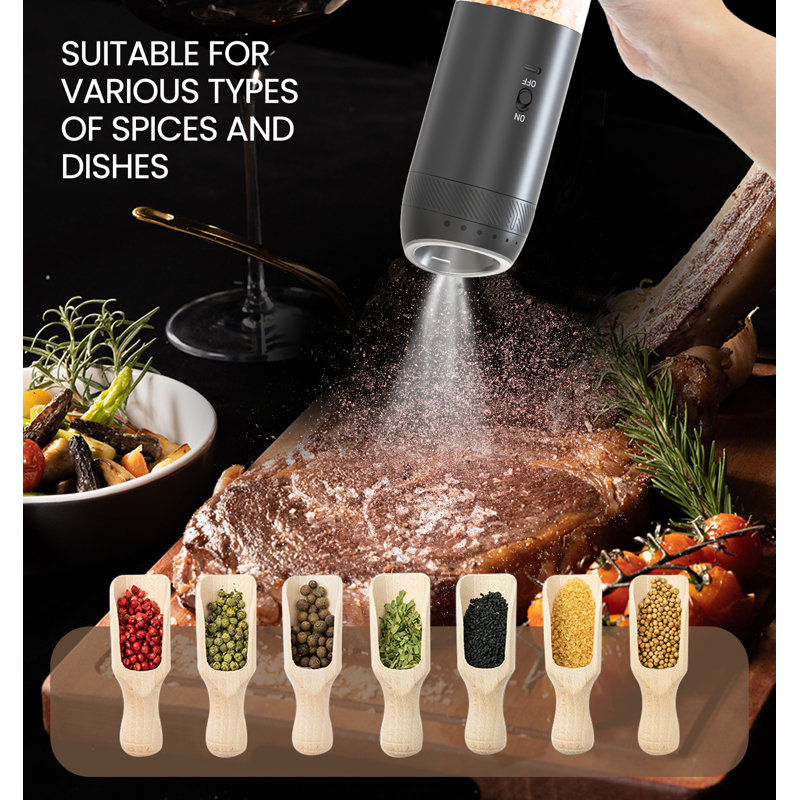 Ensemble de moulin à poivre et à sel électrique - USB rechargeable avec écran d'affichage et lumières DEL, capacité améliorée plus grande, grosseur réglable
