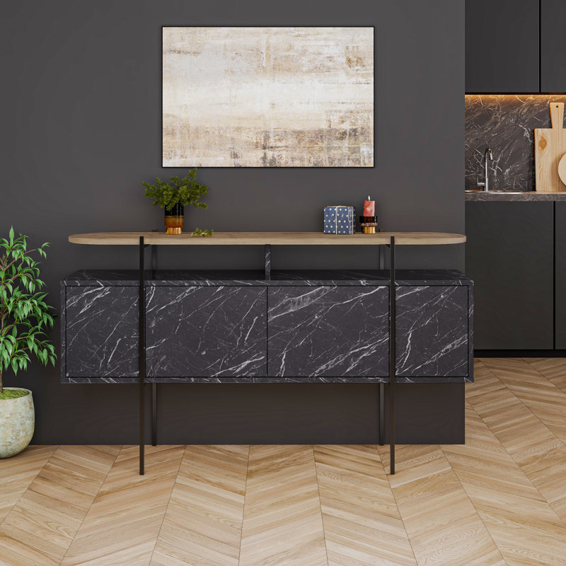 Amanraj 4-Door Cabinet Stylish and Functional Sideboard for Home Storage, Natural/Black