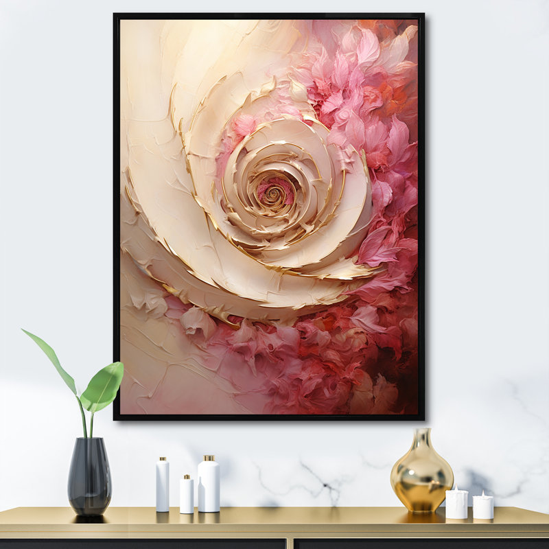 «Beige, rose, minimalisme, spirales de poteries II», reproduction abstraite sur toile_106140, H 32 po x l 24 po x P 1 po