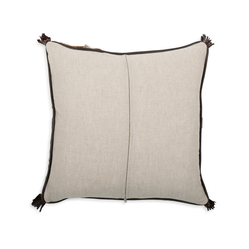 Hide Pillow w/ Leather Trim & Suede Back