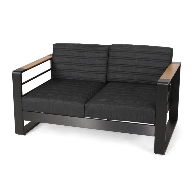 Outdoor Chair With Slat Design And Cushions Aluminum Frame Fabric Finish -