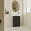 Meuble-lavabo autoportant de 58 cm (23 po). Design moderne et compact. Charnières de porte à fermeture douce. Espace de rangement suffisant. Couleur châtaigne noire. Meuble-lavabo facile à nettoyer, autoportant, châtaigne, portes, spacieux