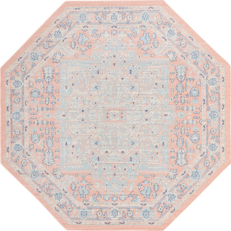 Tapis traditionnel rouge Marciel, Octogone 7 pi x 7 pi
