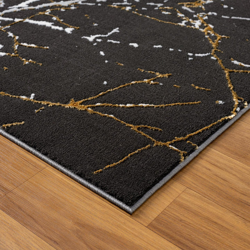 Tapis moderne moderne à motif abstrait, Rectangle 2 pi x 3 pi, Black