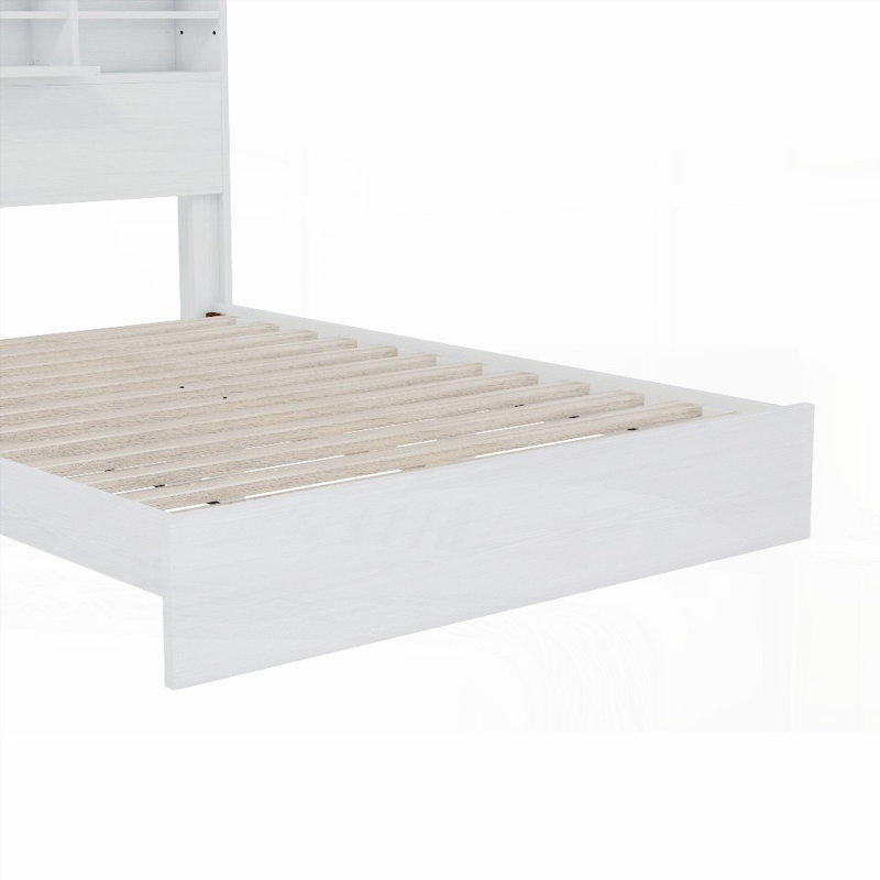 Grand lit plateforme rétro avec tête de lit Station de charge, aucun sommier requis, soutien solide de 700 lb