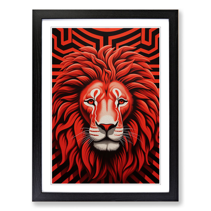Lion Op - Single Picture Frame Print on Wood, 46cm H x 34cm W x 2cm D, Black Framed