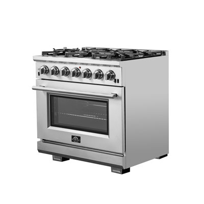 Cuisinière au gaz 36 pouces en acier inoxydable Capriasca, 6 brûleurs en laiton 120 000 BTU, 5,36 pieds cubes Four