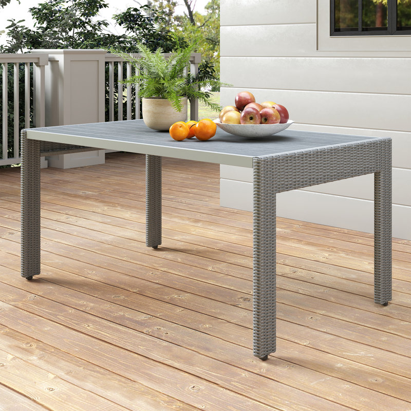 60" Wide Rectangular Patio Dining Table With Rattan Legs, Gray
