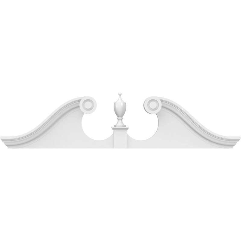 52"W x 13"H x 2-3/4"P Rams Head Architectural Grade PVC Pediment (Urn Ships Unattached in Box), 13" H  x 52" W  x  2-3/4" D