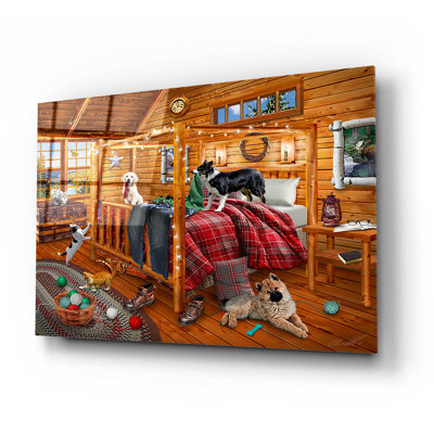 Red Barrel Studio «Cabin Mischief» par Chris Dobrowolski, art mural en verre acrylique, 16 po x 12 po