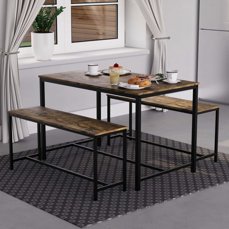 Sylvie 4 - Person Patio Dining Set with Rectangular Table, Dark Wood