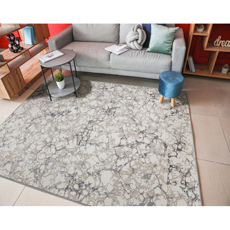 Tapis gris Chardarius 1240 - motif marbré transitionnel moderne, texture douce haute-basse, Rectangle 5 pi 3 po x 7 pi 3 po