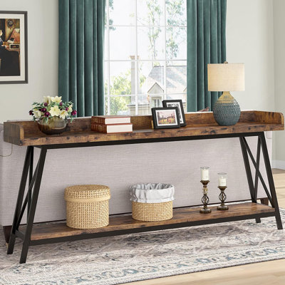 70.9 Inch Extra Long Industrial Console Table, Rustic Brown Sofa Table With Sturdy Metal Frame For Narrow Spaces And Versatile Use