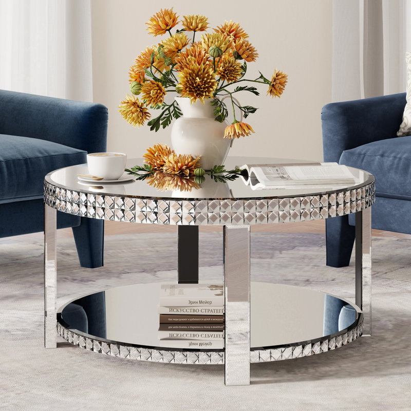 Elisete Glass Coffee Table Mirrored Top with Storage
