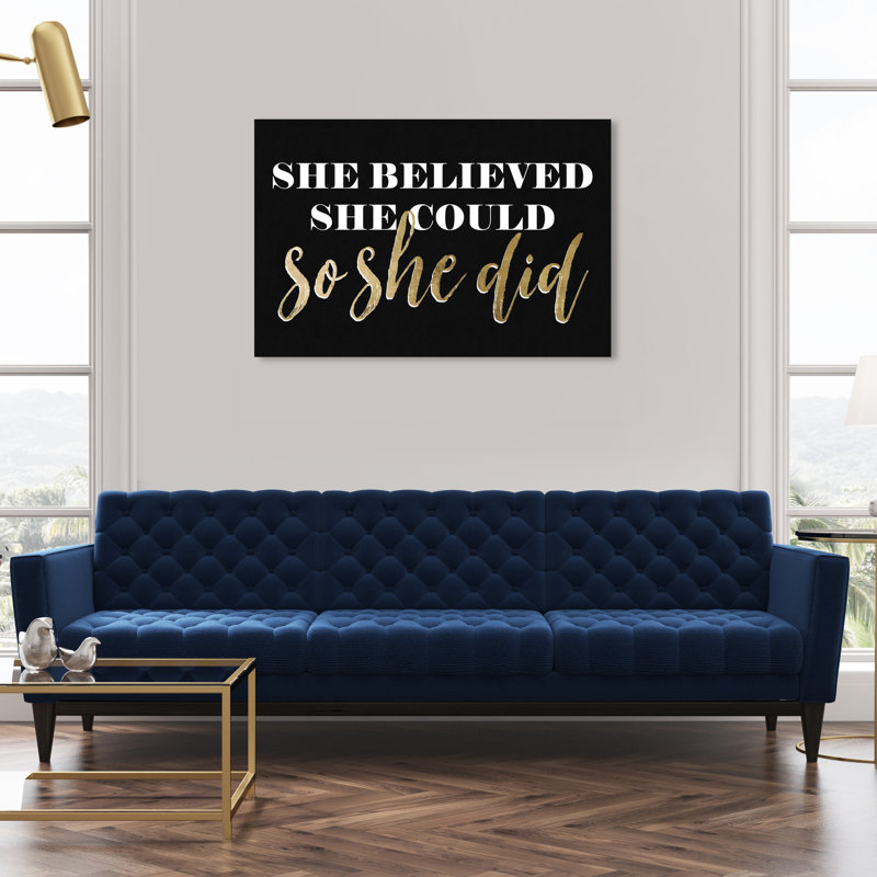 «Typographie and Quotes So She Did Black», art textuel sur toile, H 30 po x l 45 po, Toile tendue