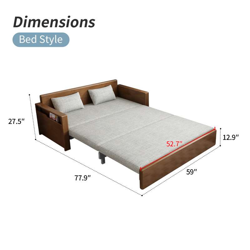 59" Convertible Sofa Sleeper with Storage,Grey cushion Sectional Sleeper Sofa with Reversible Chaise,Solid wood Sofa Bed 3 in 1 Pull Out Couch Bed for Living Room,Apartment,Bedroom,Office