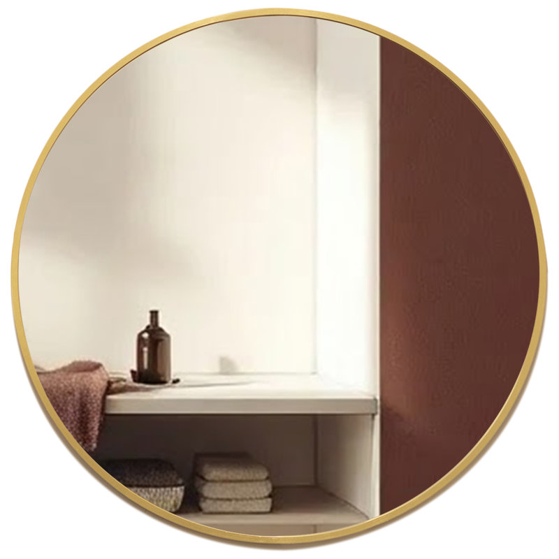 Mood Premium Round Bathroom Mirror Framed Wall Mounted, Circle Frame Modern & Stylish, 60 cm H x 60 cm W, Brushed Gold