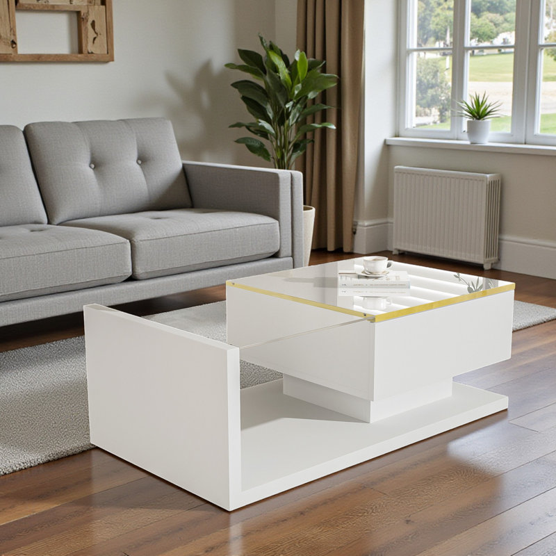 Pedestal Coffee Table with Storage, White