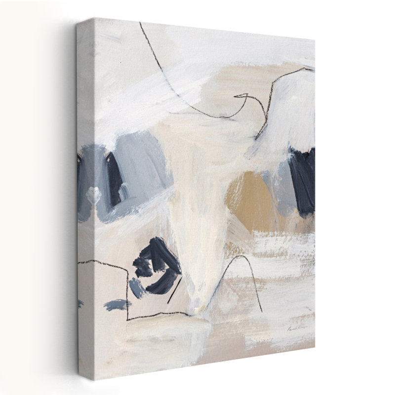 Neutre abstrait II - abstrait beige noir bleu, H 48 po x l 32 po