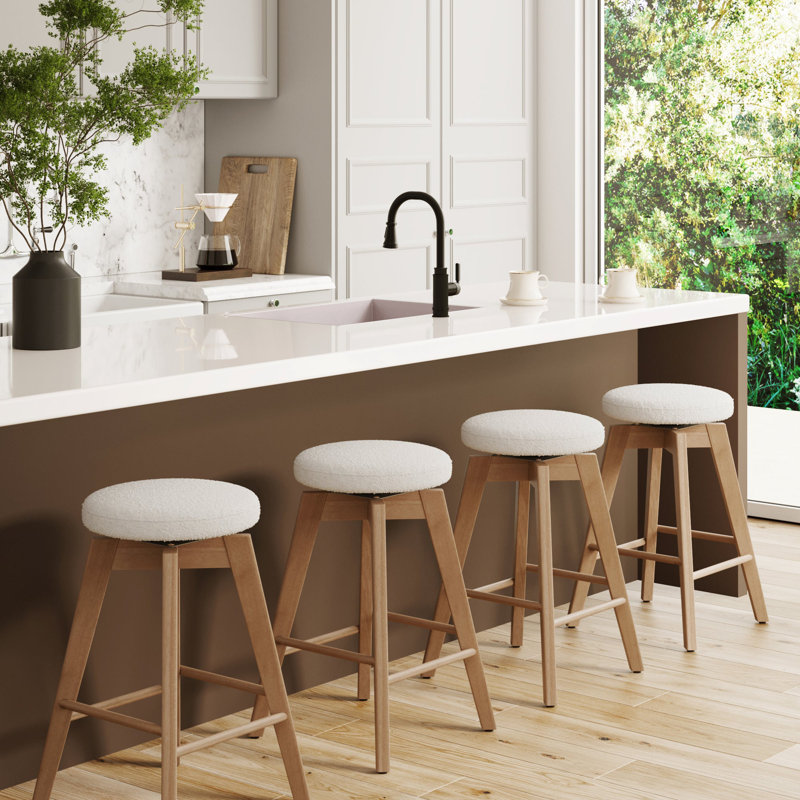 Amalia Swivel 26" Counter Stool, Natural/White Boucle, 4