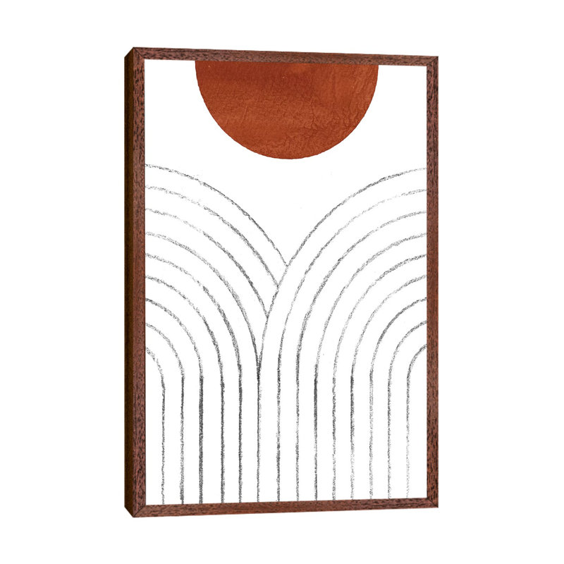Line Art Arches And Terracotta Sun 1 Piece Wall Art on Canvas, 66.04cm H x 45.72cm W x 3.81cm D, Classic Brown Wood Framed