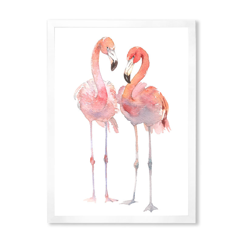 Flamants roses sur fond blanc II - reproduction sur toile, H 44 po x l 34 po, Toile blanche avec cadre d'angle fermé