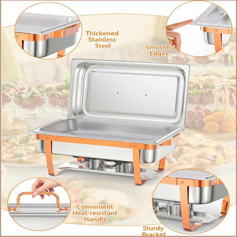 Ensemble de buffet à vaisselle Chafing, paquet de 6 de 8 pte, plats de réchaud rectangulaires pour buffet avec porte-couvercle, chauffe-plats en acier inoxydable pour la cuisine