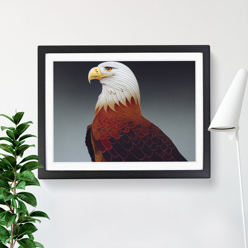 Dramatic Eagle Bird 1 Piece Single Picture Frame Wall Art, 46cm H x 64cm W x 2cm D, Black Framed