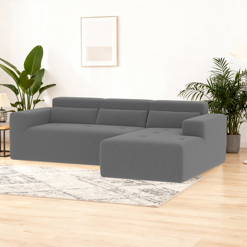 109" Modular Sectional Sofa, Teddy Fabric L-Shaped 3-Seater Couch with Chaise, No Assembly Required, Gray Teddy
