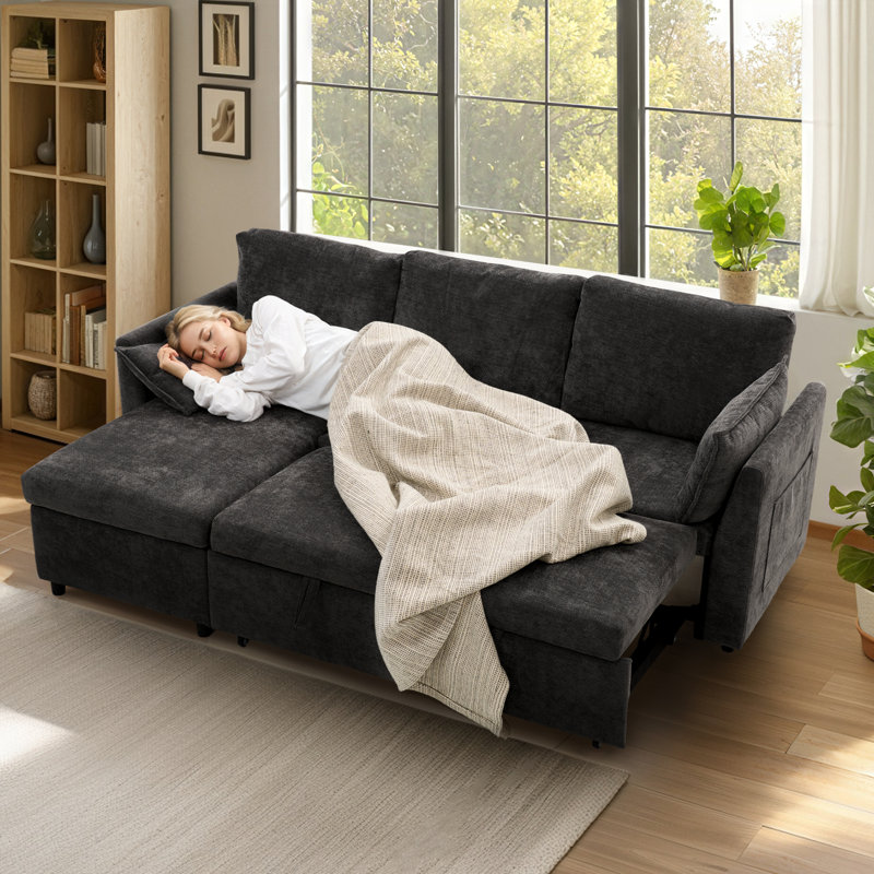 Lit escamotable de 78 po avec méridienne avec rangement, Gris foncé