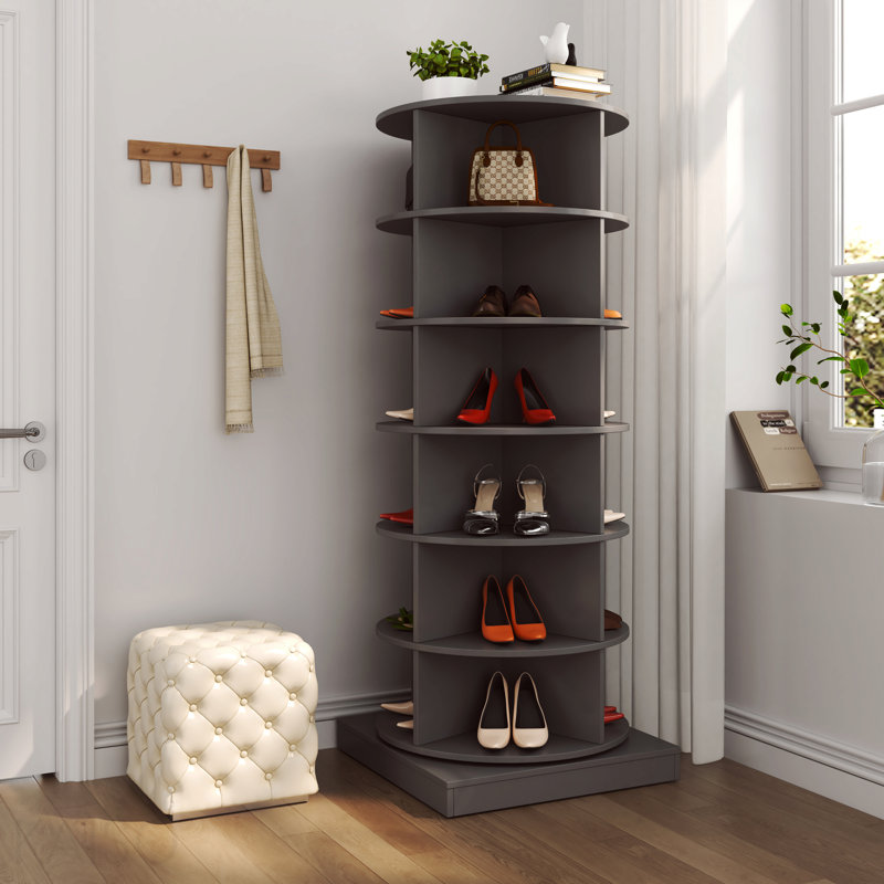 Gray 360 Rotating Shoe Cabinet 6 Layers
