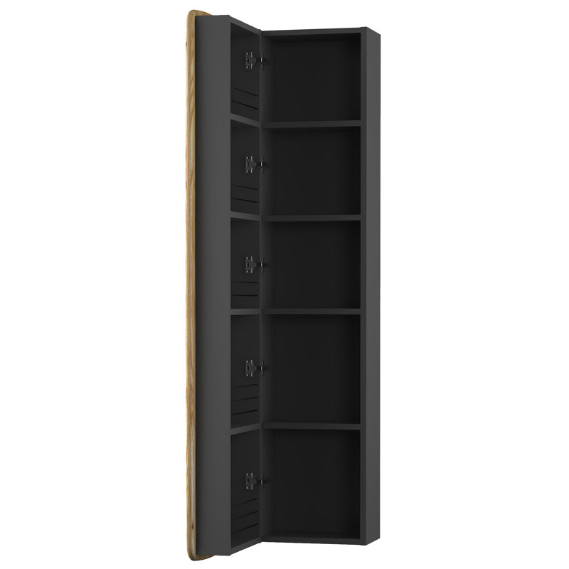 Crenata Wall Linen Cabinet, Grey Diamond/Natural Oak Wood/Black, Left