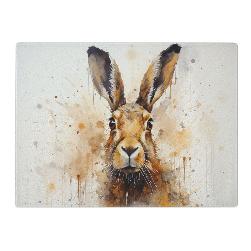 Hare Watercolour  Glass Chopping Board