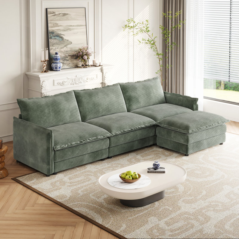 Canapé modulaire en velours côtelé avec repose-pieds Clintin, Vert