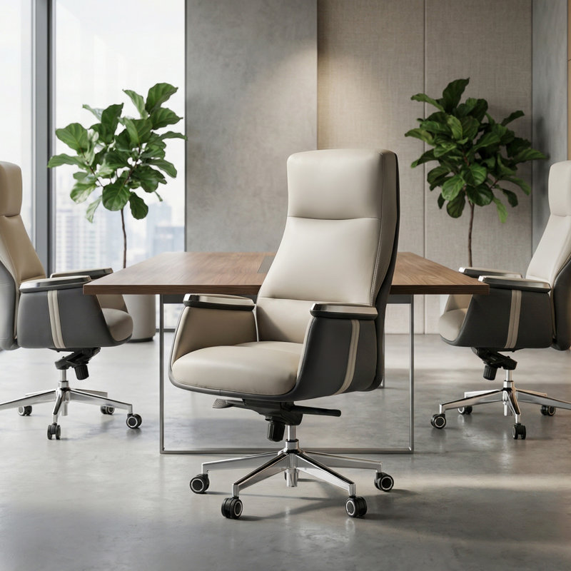 Ensemble de 3 chaises de bureau en cuir