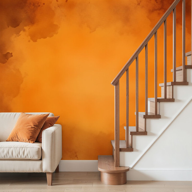 Wall Mural Peel and Stick Wallpaper Orange autumn old watercolor paper texture painted marbled vintage Self-Adhesive Removable Contact Paper Wall Decor for Living Room Bedroom 100"H x 144"W