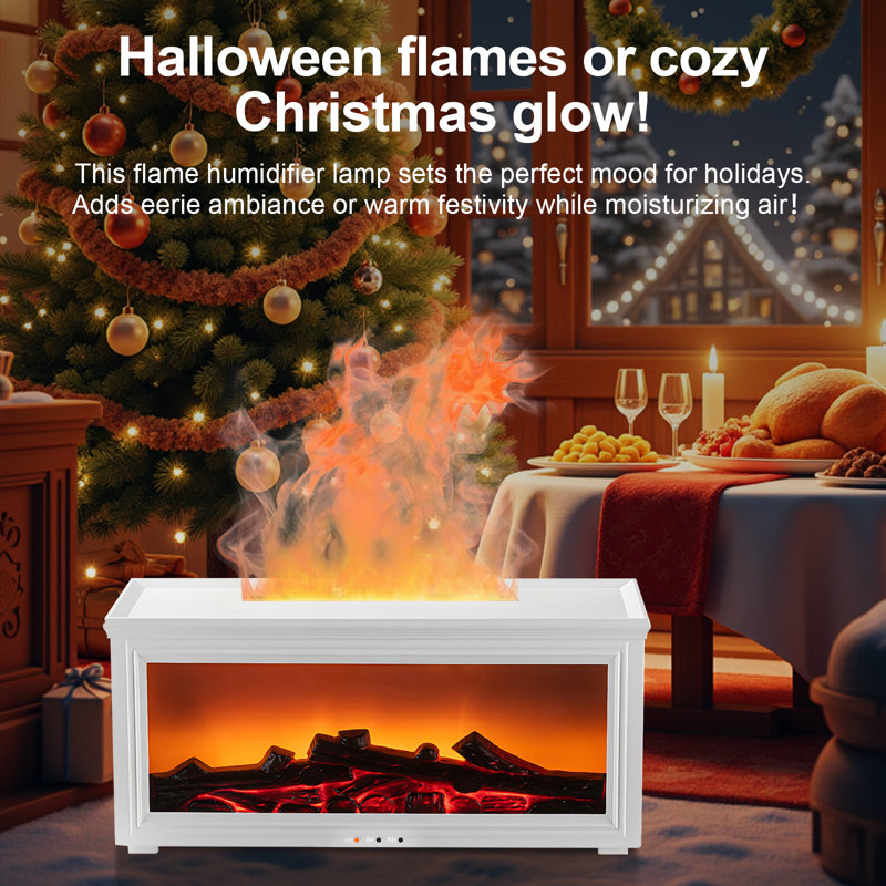 Diffuseur d'humidificateur de cheminée avec lumière 7 couleurs et minuterie pour chambre à coucher, bureau, yoga, Blanc