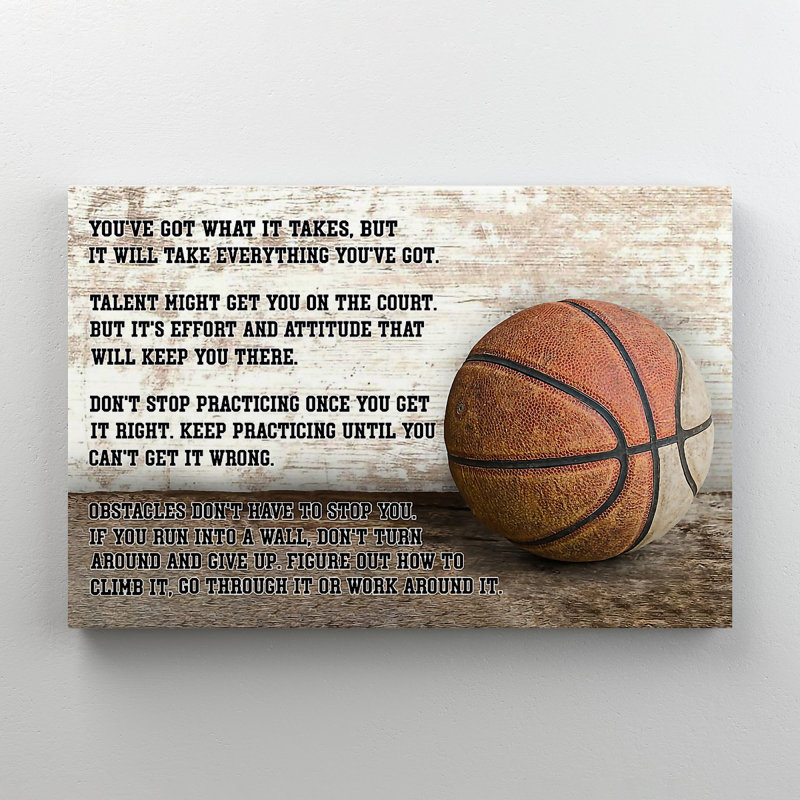 Basketball sur fond blanc et brun - "You Got Got What It Takes" - 1 pièce, impression d'art graphique rectangulaire sur toile tendue