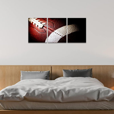 Football Wall Art Modern Sports Theme 3 Pieces HD Details Of Football Canvas Wall Art Decor For Living Room, Bedroom, Office Framed Ready To Hang