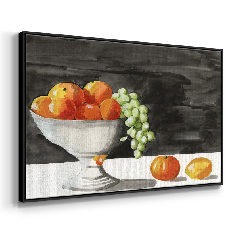 Aquarelle, bol à fruits II - impression, H 25 po x l 37 po x P 2 po, Toile avec cadre flottant noir