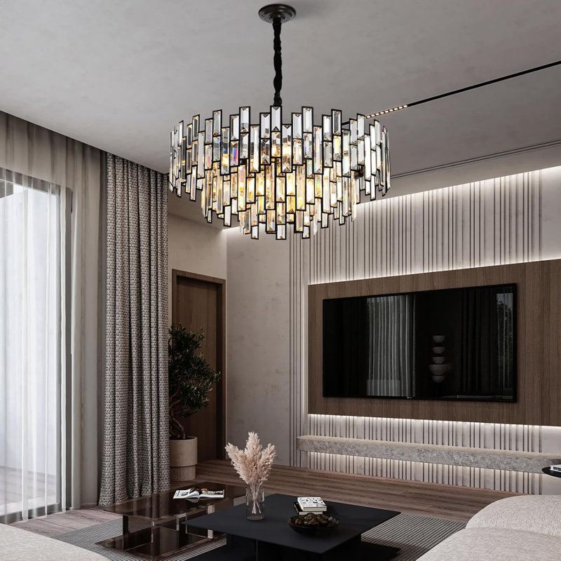 Modern Round K9 Crystal Chandelier, 14"H x 25"W x 25"D